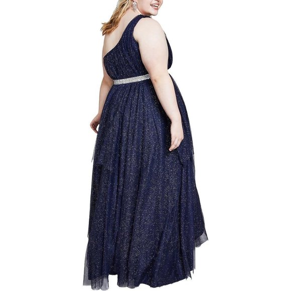 TLC Say Yes To The Prom One Shoulder Juniors Evening Dress 9 Navy/Silver New - Picture 2 of 3